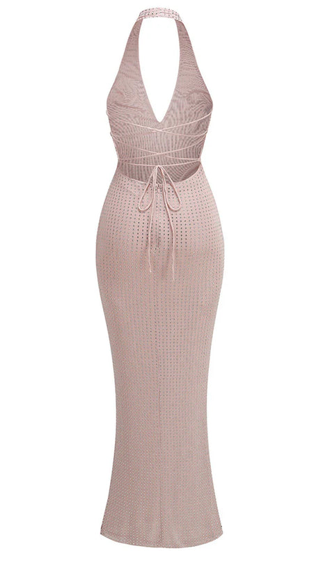 HALTER MAXI DRESS IN NUDE