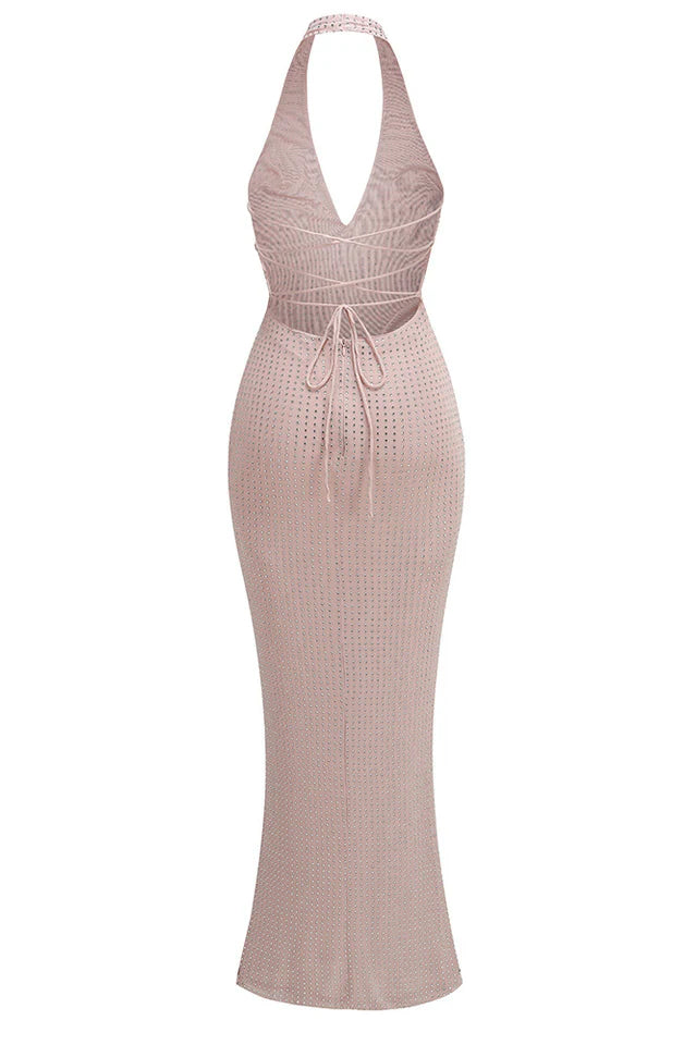 HALTER MAXI DRESS IN NUDE