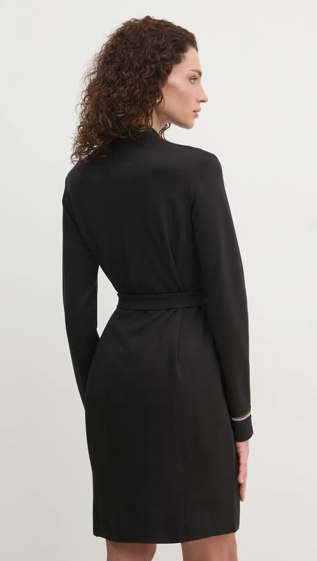 Geripptes Minikleid mit V-Ausschnitt in Schwarz