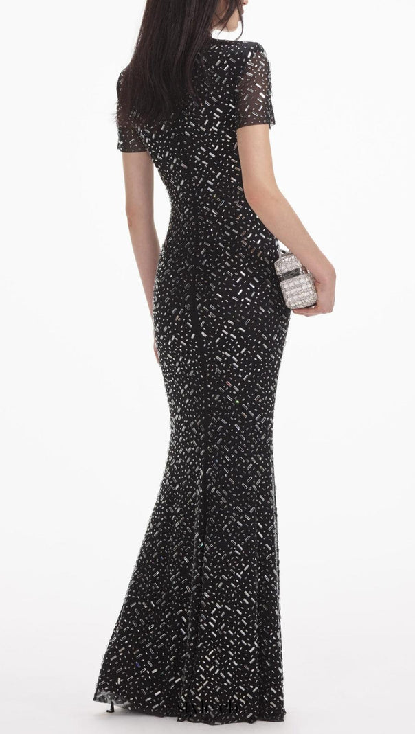 AIIZIE TIFFANY CRYSTAL EMBELLISHED MAXI DRESS IN BLACK - product image