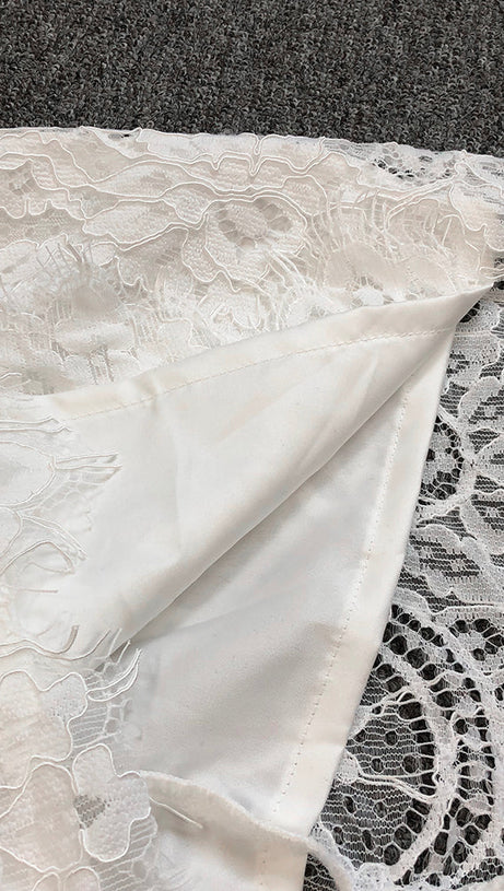 SHARON WHITE CUTOUT LACE BOLERO SKIRT SUIT