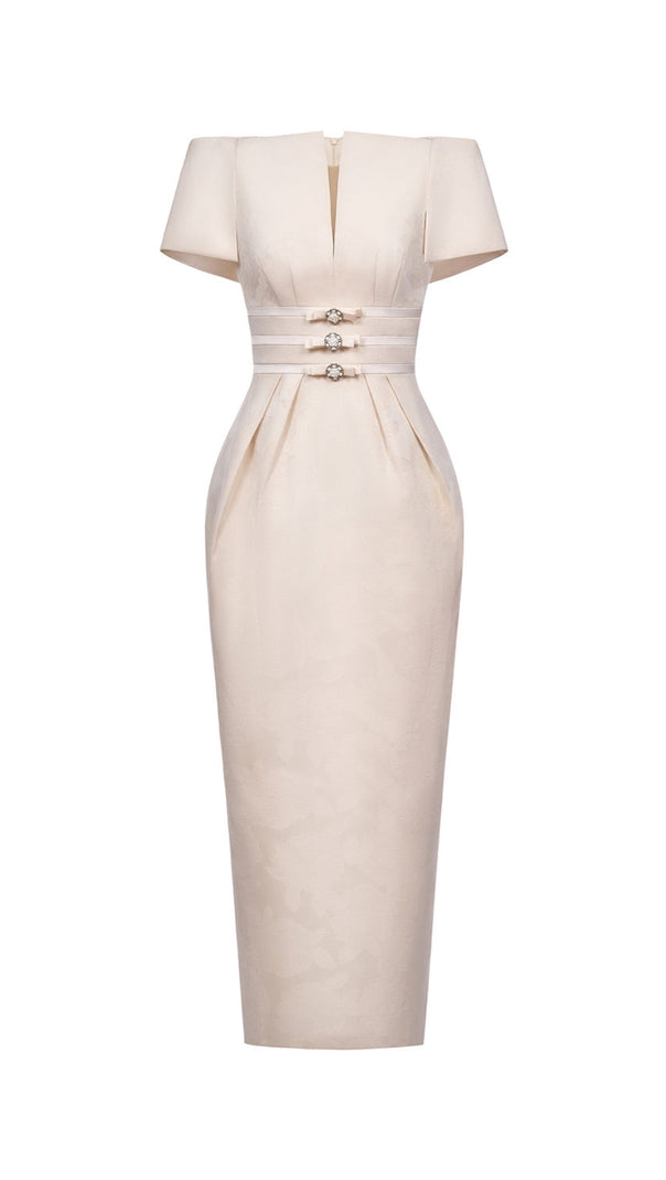 AIIZIE BEATRICE SHEATH BOAT NECK BROCADE MAXI DRESS - product image