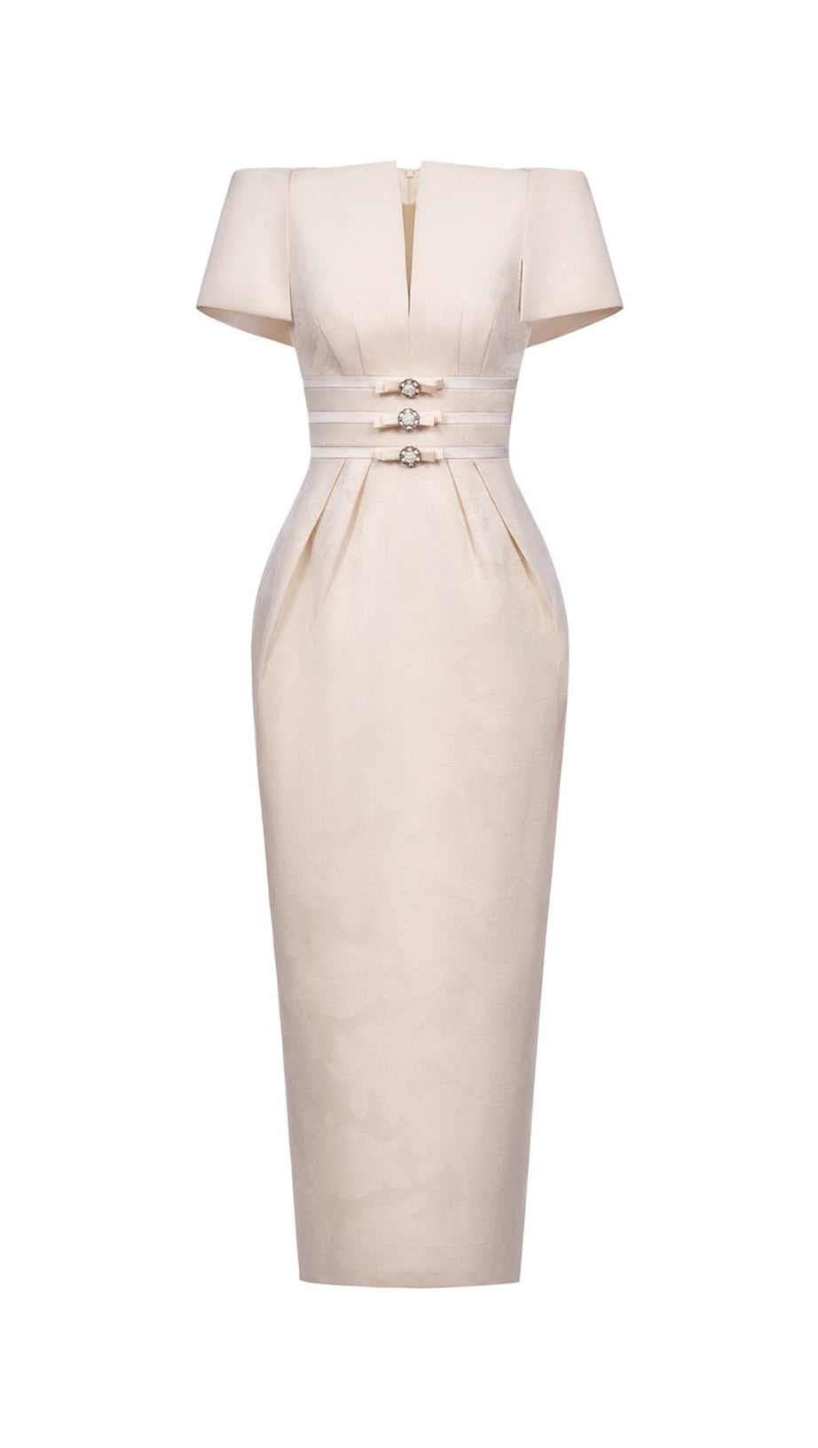 BEATRICE SHEATH BOAT NECK BROCADE MAXI DRESS