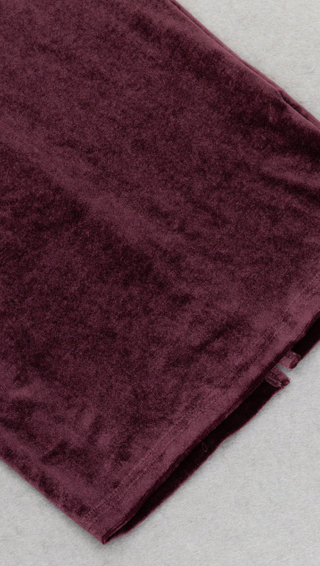 LANTERN SLEEVE VELVET MAXI DRESS IN BURGUNDY