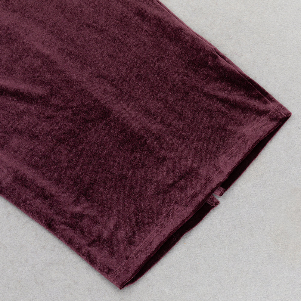 LANTERN SLEEVE VELVET MAXI DRESS IN BURGUNDY