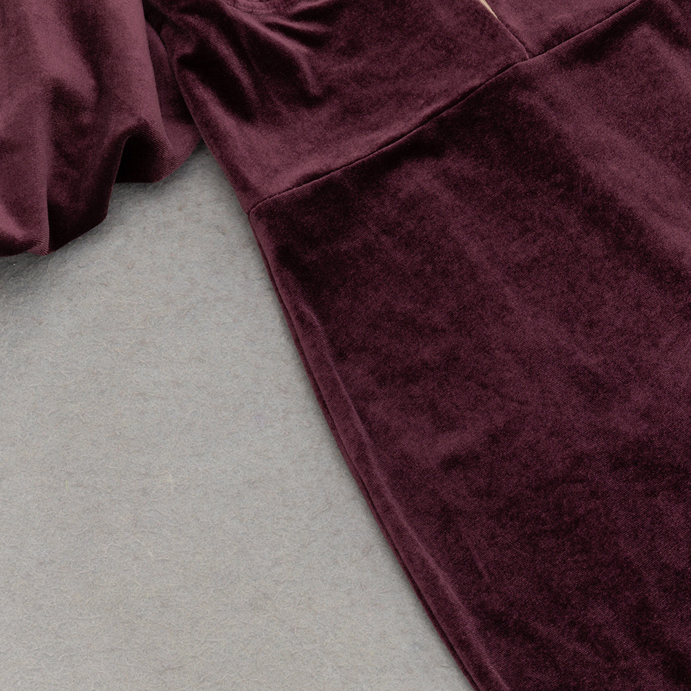 LANTERN SLEEVE VELVET MAXI DRESS IN BURGUNDY