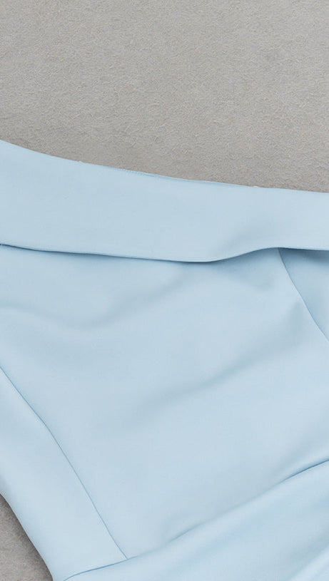 ONE-SHOULDER LACE TRIM EMBELLISHED MIDI DRESS IN BLUE