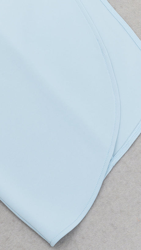 ONE-SHOULDER LACE TRIM EMBELLISHED MIDI DRESS IN BLUE