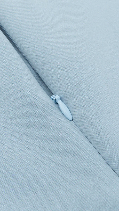 ONE-SHOULDER LACE TRIM EMBELLISHED MIDI DRESS IN BLUE