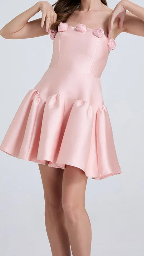 ABITO CORTO SENZA SPALLINE TINA FLOWER ROSA