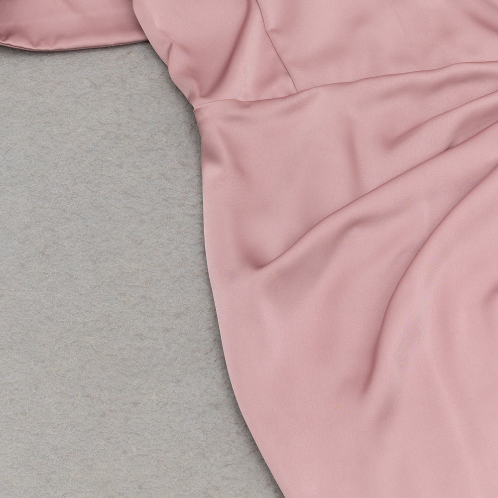 AIIZIE OFF-SHOULDER CRYSTAL DETAIL SATIN MAXI DRESS IN PINK - product image