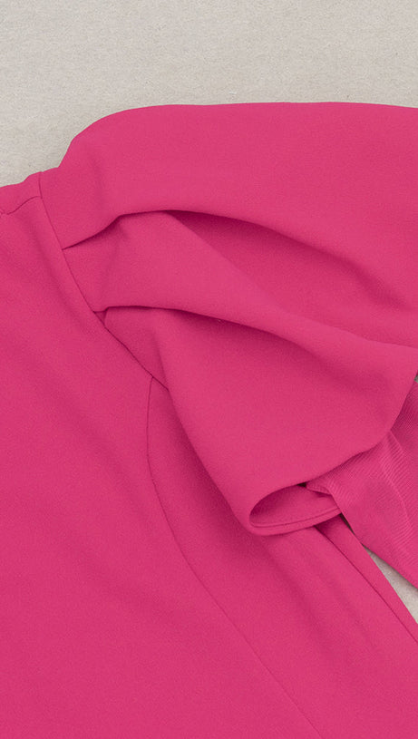 HILDA RUFFLE TRIM SLEEVE BODYCON MAXI DRESS IN ROSE RED