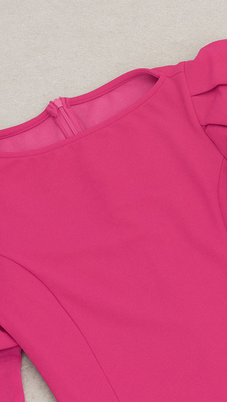 HILDA RUFFLE TRIM SLEEVE BODYCON MAXI DRESS IN ROSE RED