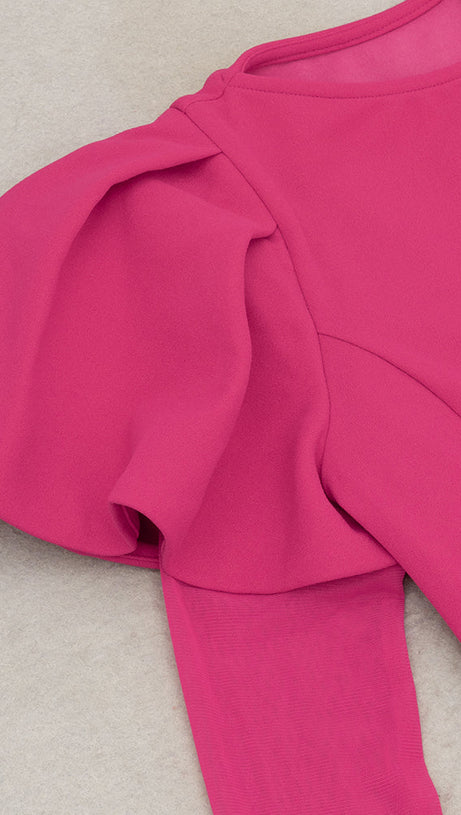 HILDA RUFFLE TRIM SLEEVE BODYCON MAXI DRESS IN ROSE RED