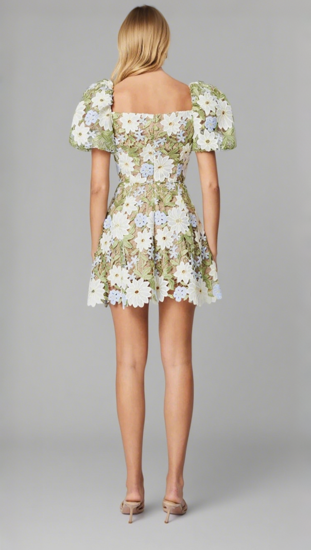 AIIZIE REBECCA FLORA LACE MINI DRESS IN GREEN - product image