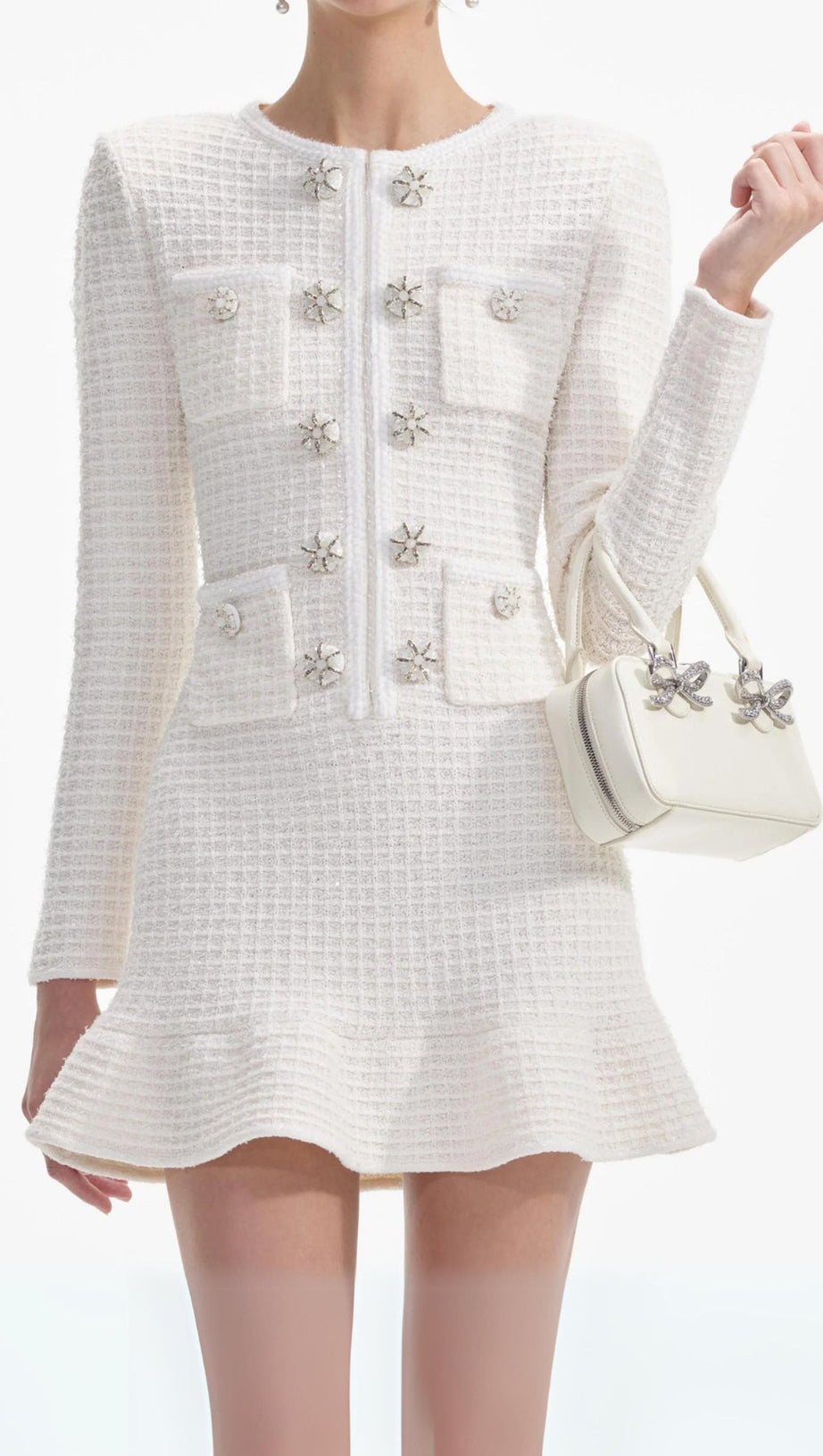 CREAM BUTTONED KNIT MINI DRESS