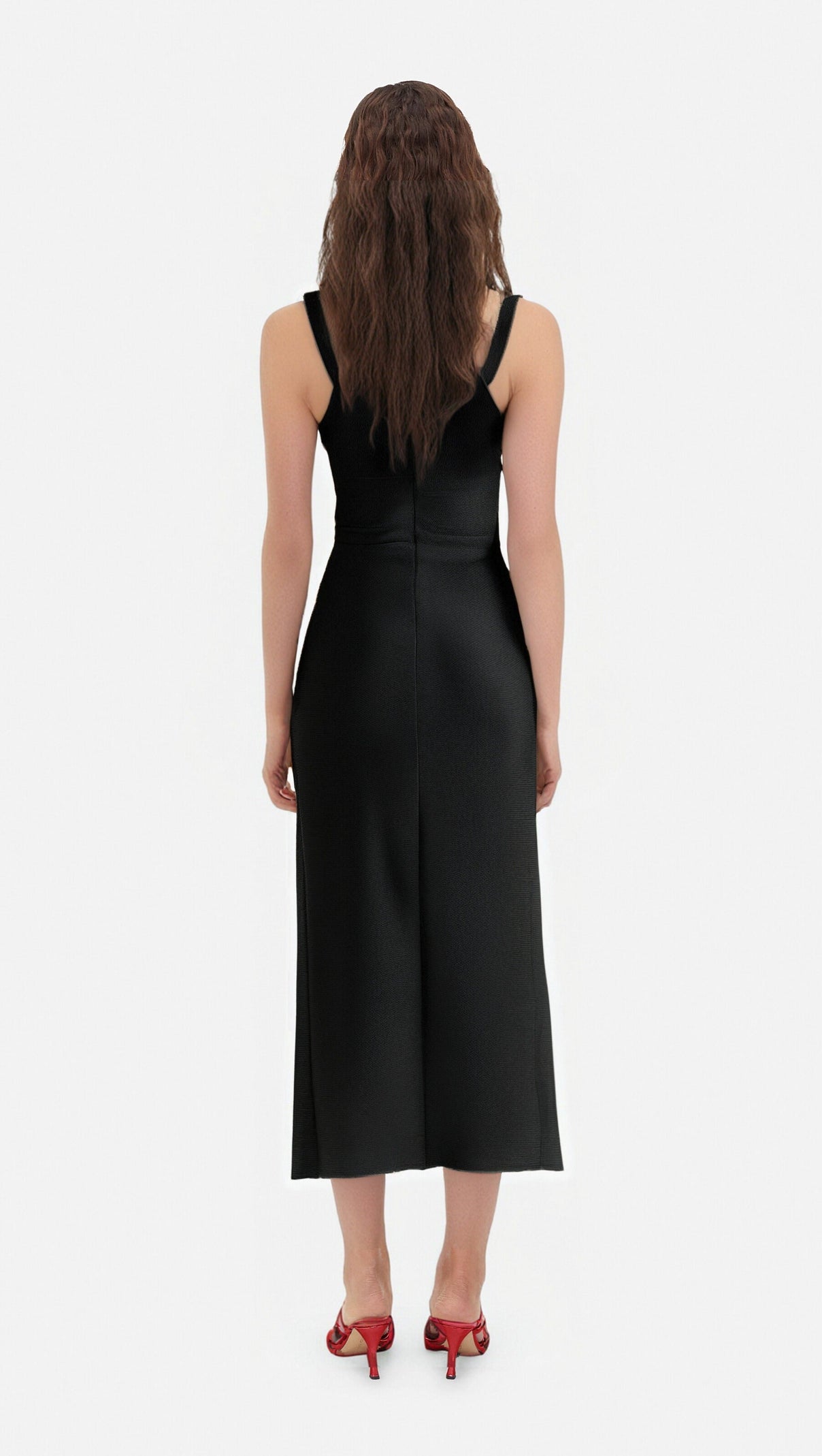 AIIZIE HOLLOW DOUBLE SLIT RIBBON MIDI DRESS IN BLACK - product image