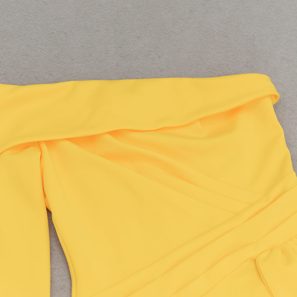 AIIZIE BROOK OFF-SHOULDER BODYCON MIDI DRESS IN YELLOW - product image