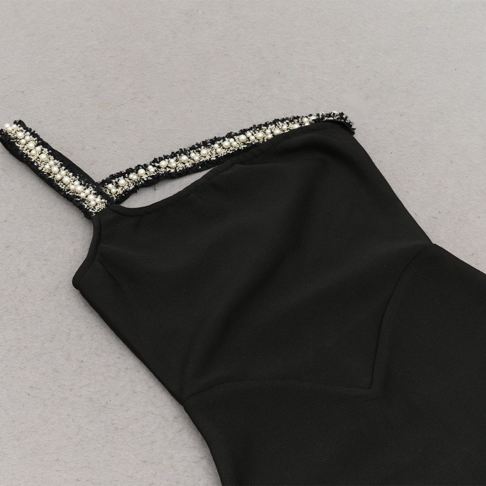 AIIZIE ONE SHOULDER DIAMOND BODYCON MAXI DRESS IN BLACK - product image