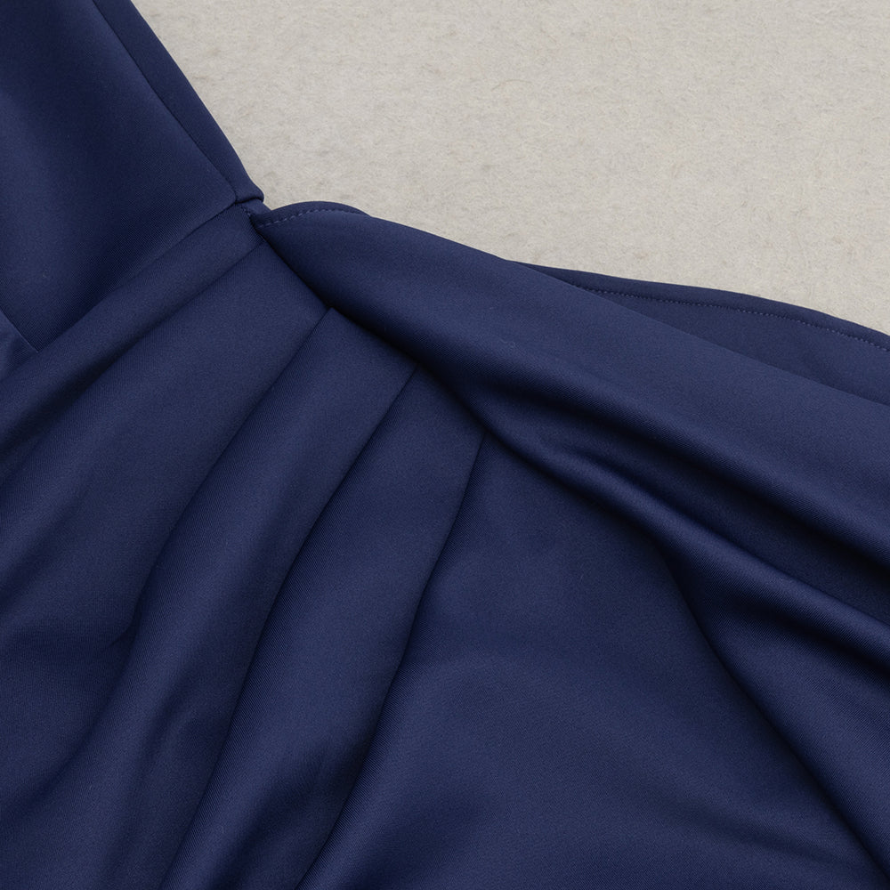 AIIZIE IRENE OFF SHOULDER FEATHER RUFFLE TRIM MAXI DRESS IN DARK BLUE - product image
