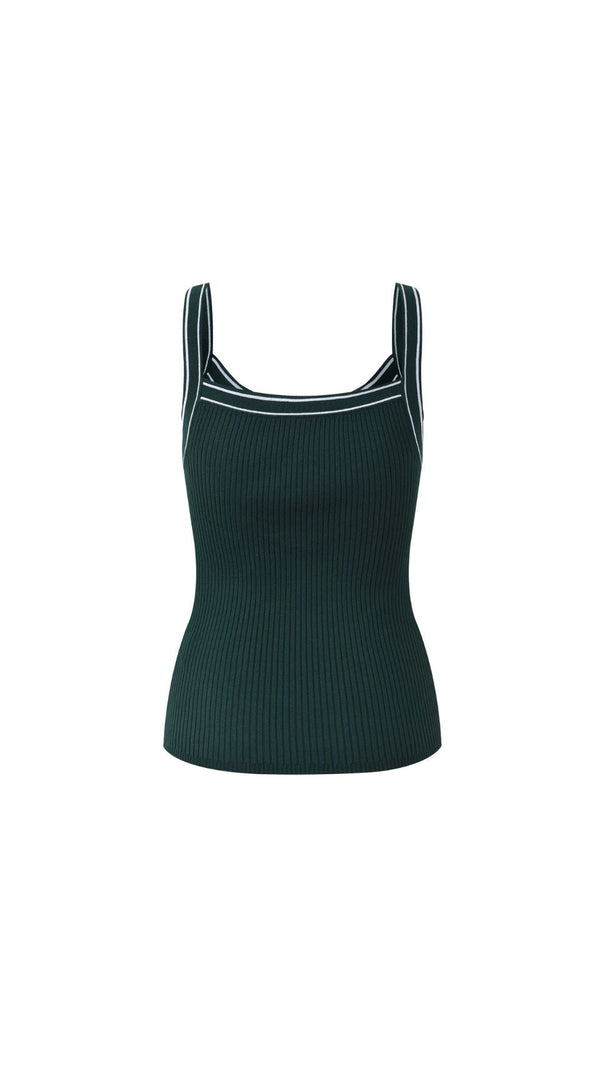 AIIZIE Chic Ribbed Knit Button-Front Tank Top with Contrast Trim - product image