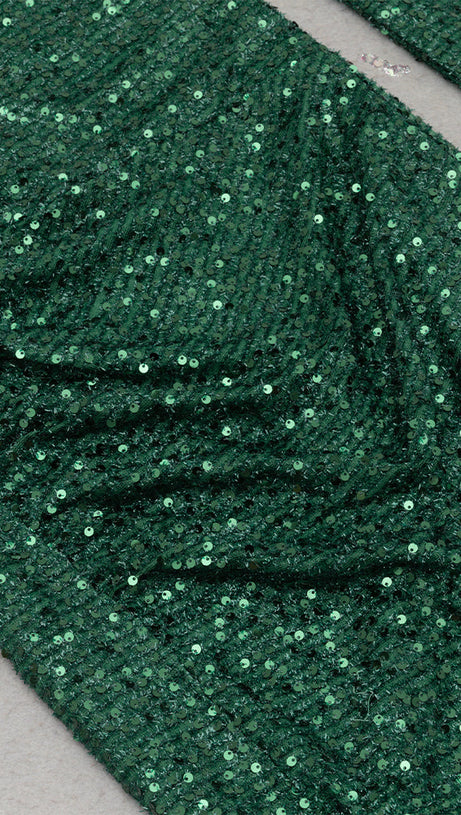 ASYMMETRIC SEQUIN CUT OUT MAXI DRESS IN GREEN