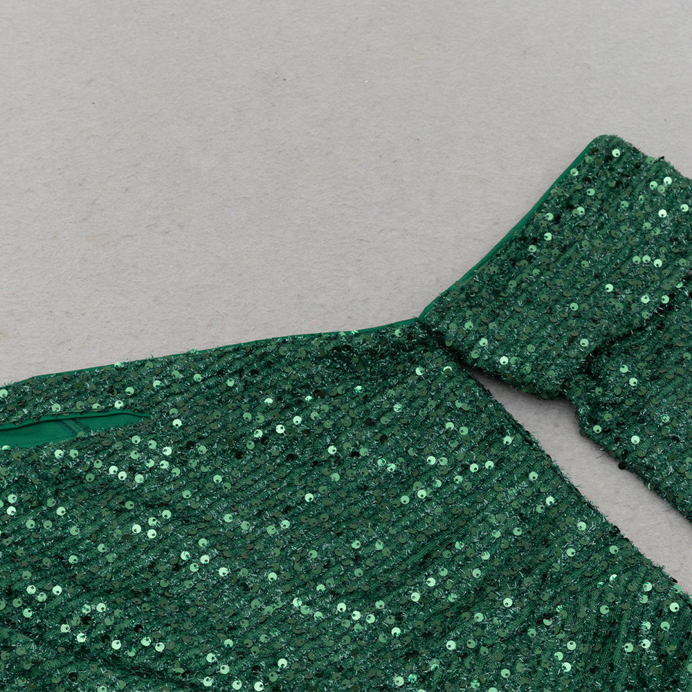 AIIZIE ASYMMETRIC SEQUIN CUT OUT MAXI DRESS IN GREEN - product image