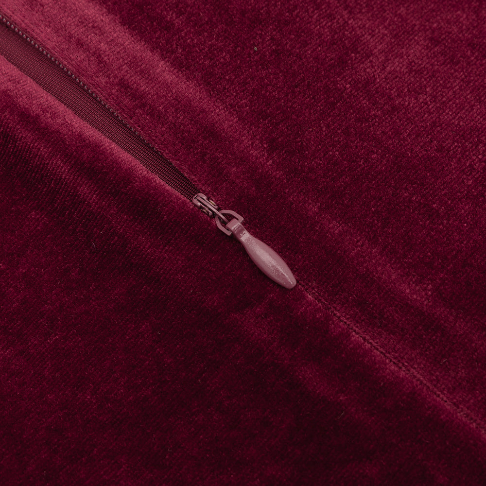 AIIZIE IRMA BURGUNDY V-NECK RUFFLE TRIM EMBELLISHED VELVET MAXI DRESS - product image