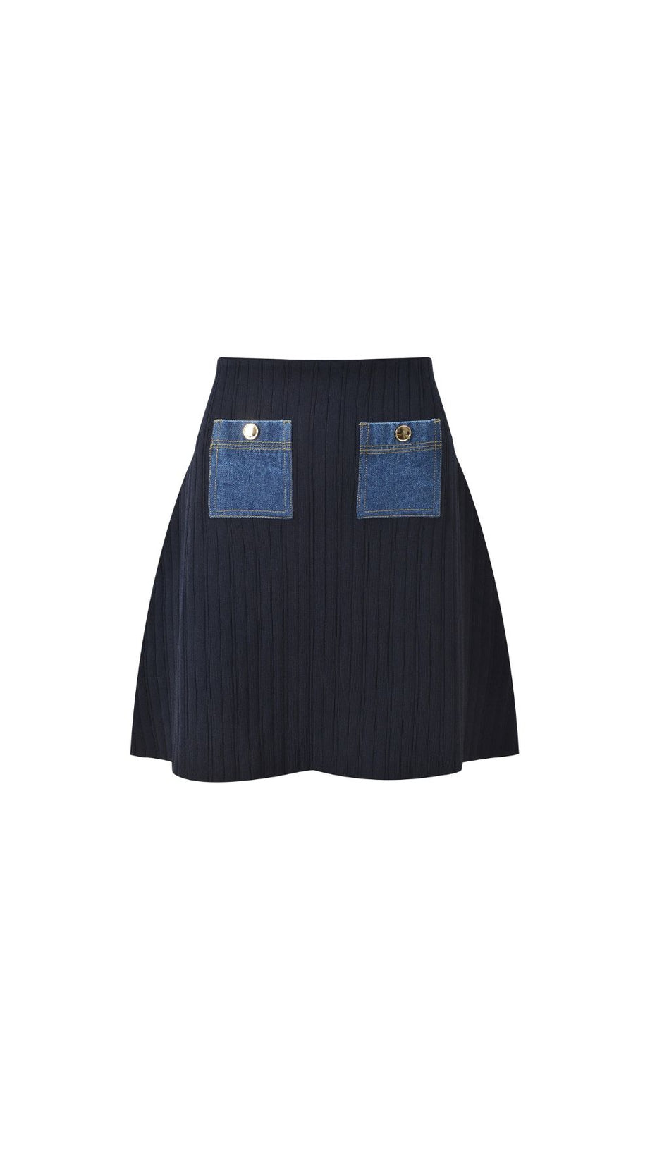 Chic Knit Ribbed Crop Top & Denim Pocket Mini Skirt Set