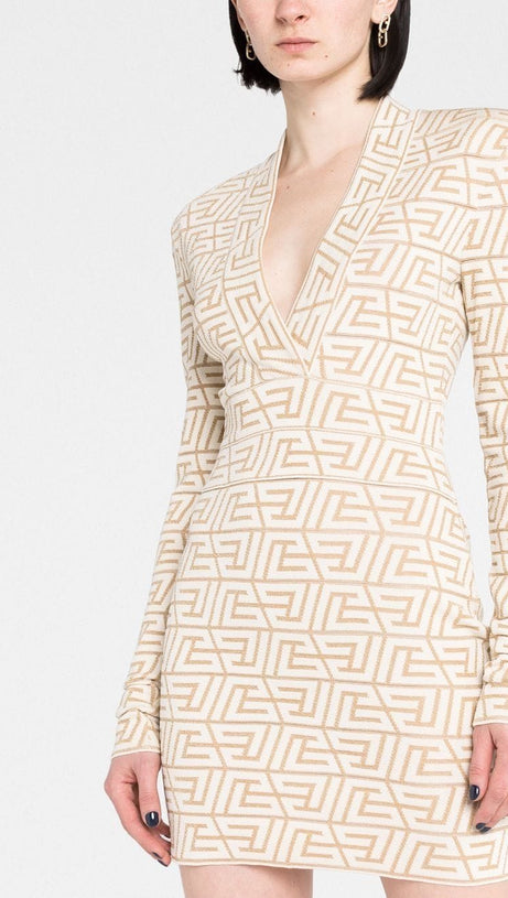 GRACE APRICOT MONOGRAM-JACQUARD MINI DRESS