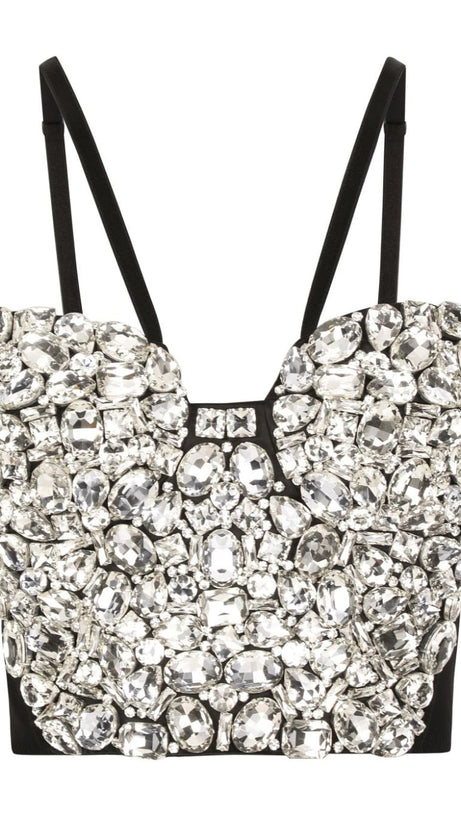 CRYSTAL-VERZIERTER CROP-TOP-ROCK-ANZUG