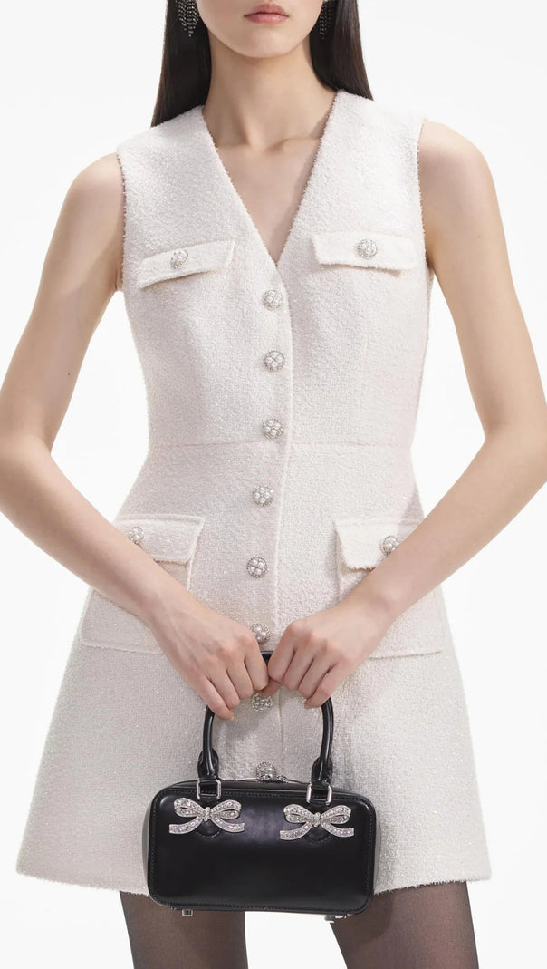 AIIZIE CREAM TINSEL BOUCLE BUTTONED MINI DRESS - product image