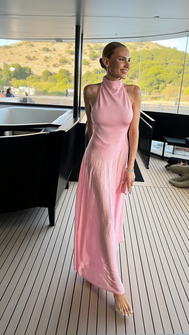 AIIZIE HALTER A LINE MAXI DRESS PINK - product image