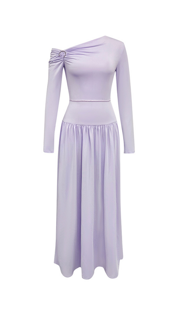 AIIZIE LAVENDER OFF-SHOULDER LONG-SLEEVED PLEATED MAXI DRESS - product image