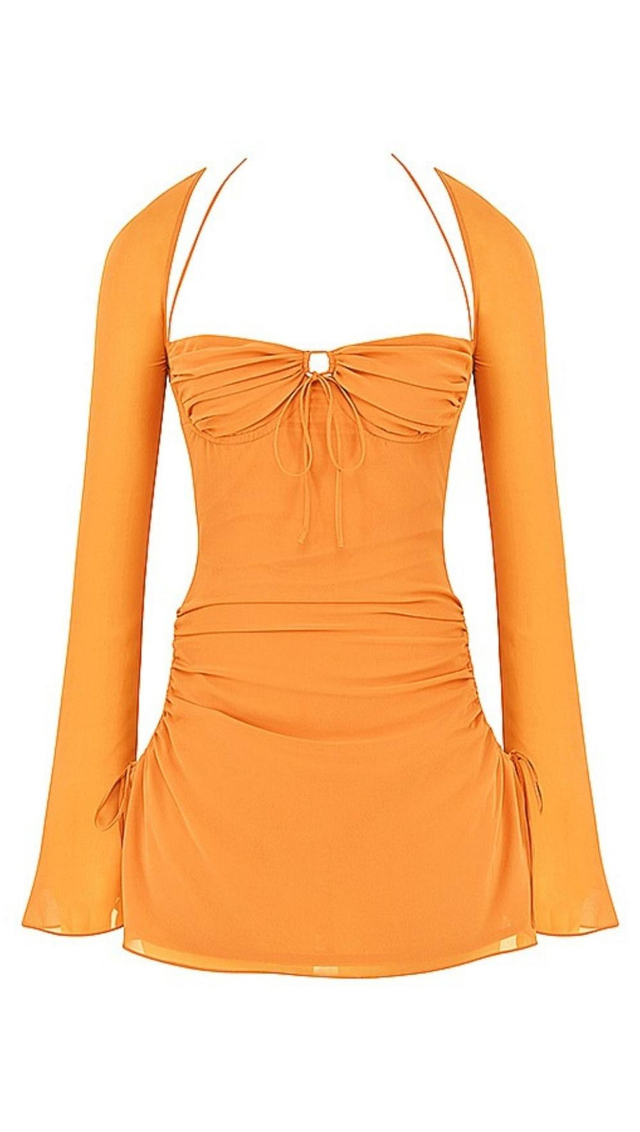 LONG SLEEVE HALTER MINI DRESS