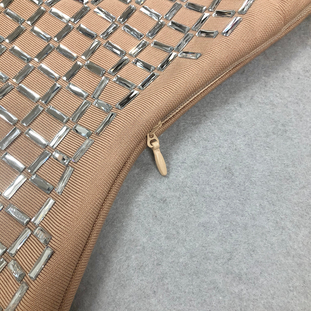 Paillettenverziertes Midikleid mit Schlitz in Apricot