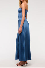 Giselle pleated Drop-Waist Maxi Dress in blue