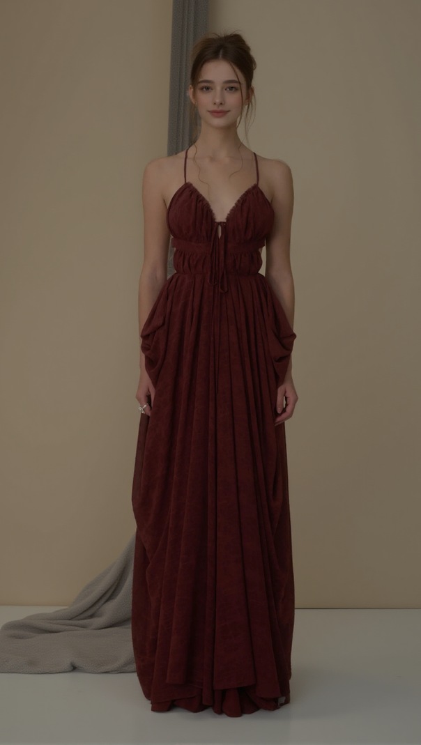 AIIZIE SALLY PLEATED MIDI DRESS IN RUST RED - product image