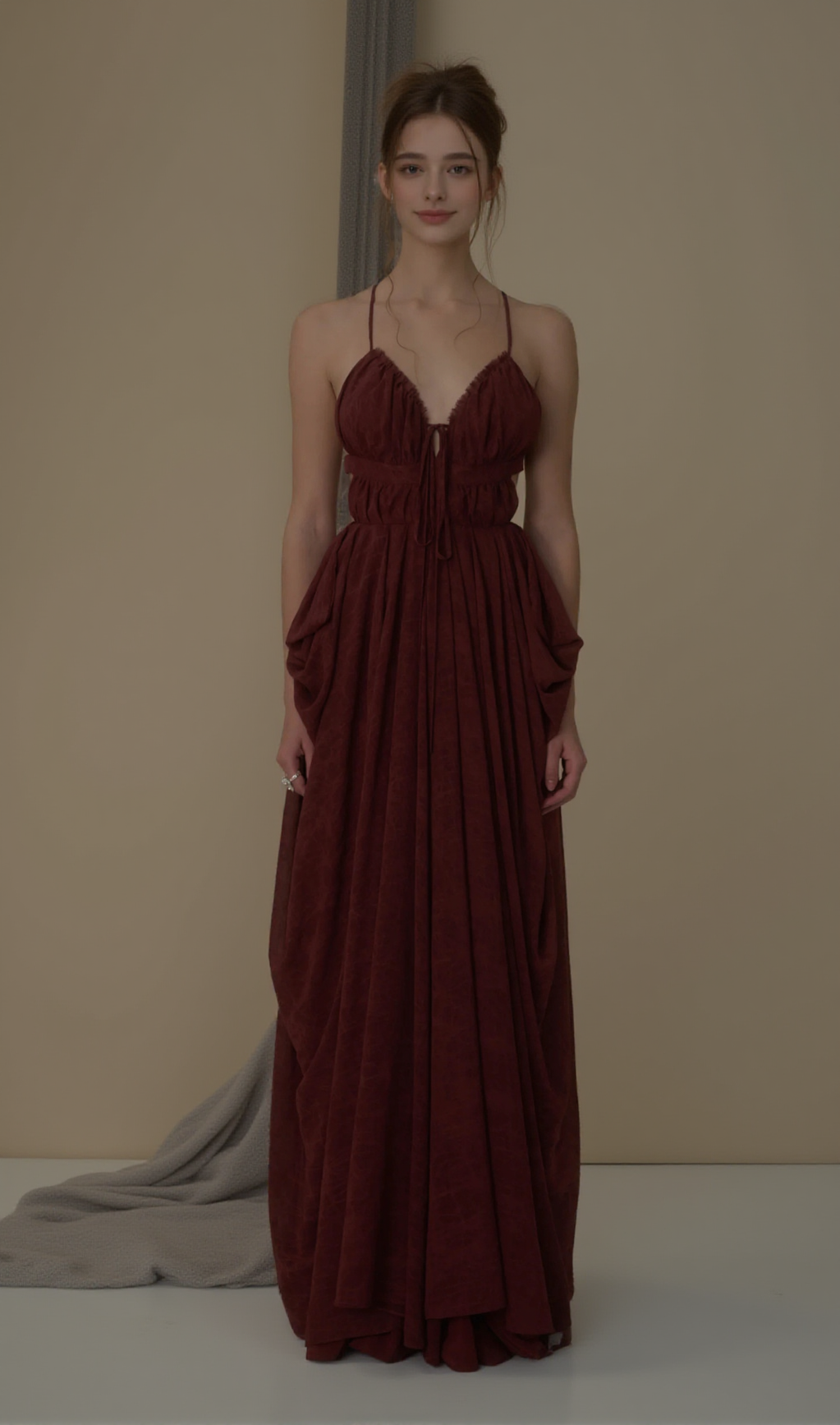 ABITO MIDI SALLY PLISSETTATO IN ROSSO RUGGINE