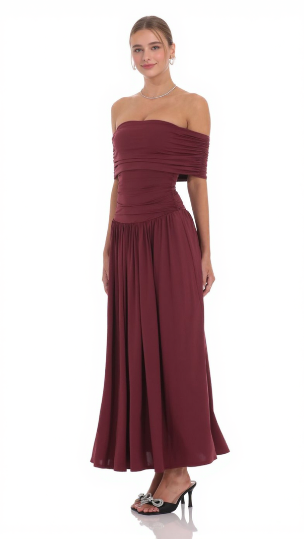 AIIZIE SABINA BODYCON STRAPLESS MAXI DRESS IN BRICK RED - product image