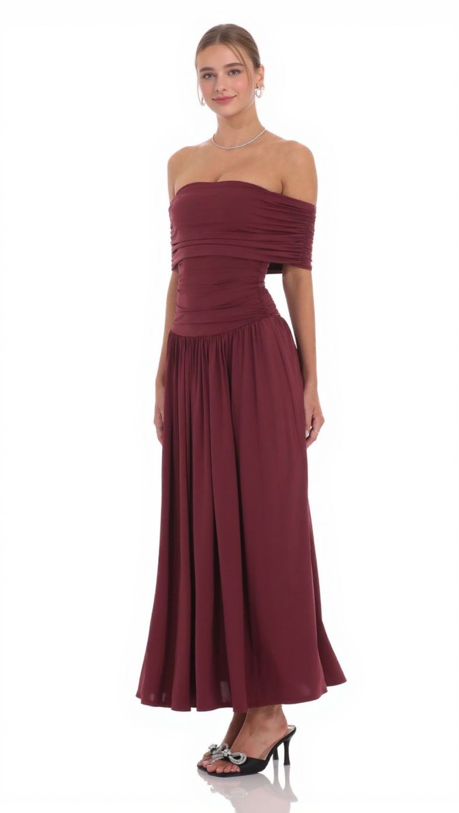 SABINA BODYCON STRAPLESS MAXI DRESS IN BRICK RED