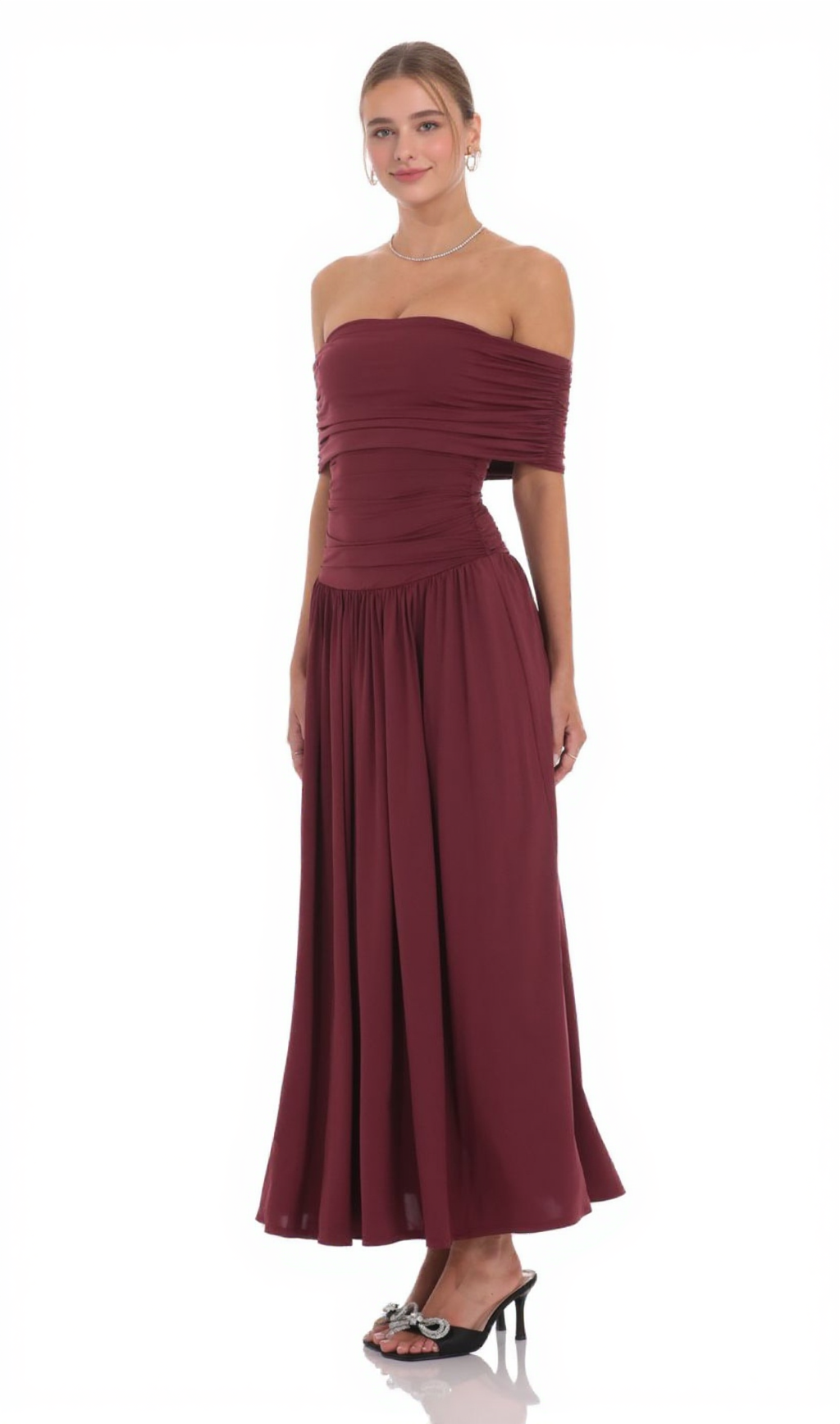 SABINA BODYCON STRAPLESS MAXI DRESS IN BRICK RED