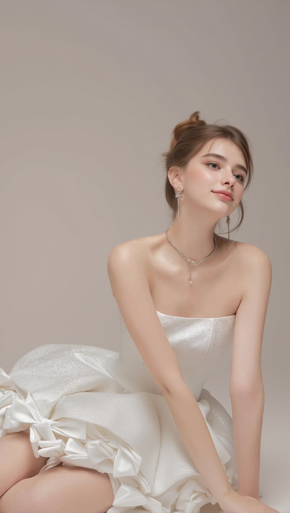 BOW TRIM STRAPLESS MINI DRESS IN WHITE