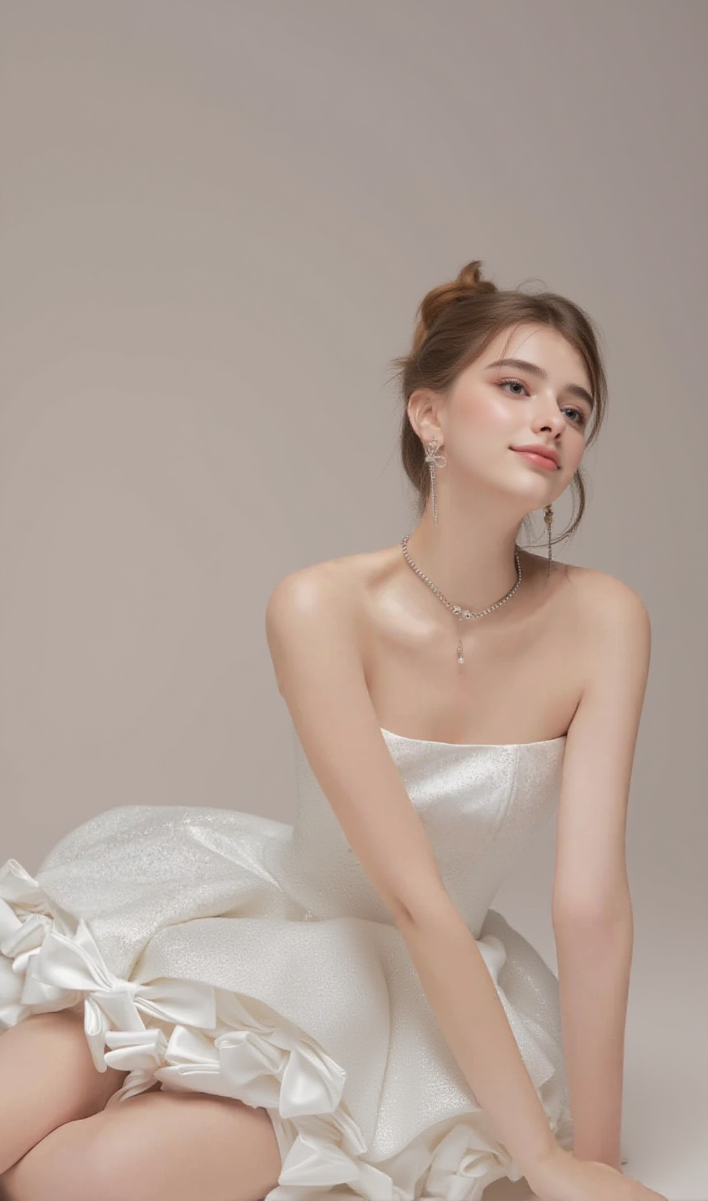 BOW TRIM STRAPLESS MINI DRESS IN WHITE