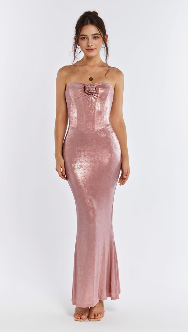 AIIZIE GLITTER STEREO FLOWER SPLIT HEM TUBE DRESS - product image