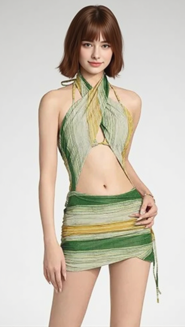 AIIZIE DAMION COLOR CONTRAST THREE-PIECE SWIMSUIT - product image
