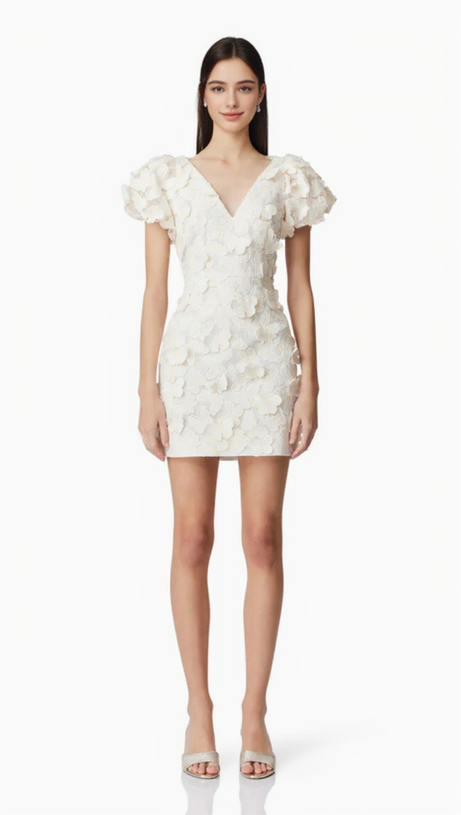 Minikleid mit Schmetterlingsapplikation in Creme