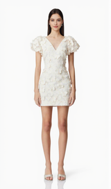 Butterfly Appliqué Mini dress in cream