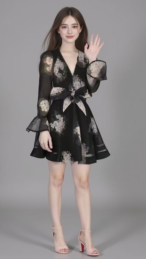 AIIZIE HYDRANGEA PATTERNED LONG SLEEVED MINI DRESS - product image