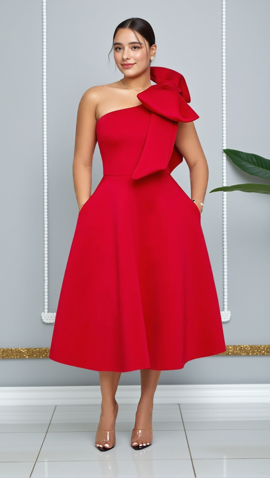 ARABELLE BOW MIDI DRESS